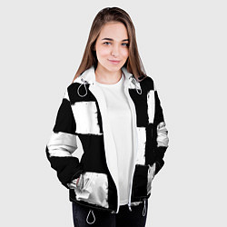 Куртка с капюшоном женская Черные квадраты в виде шахматной доски, цвет: 3D-белый — фото 2