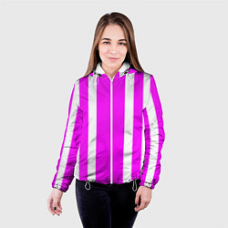 Куртка с капюшоном женская Color white pink stripes, цвет: 3D-белый — фото 2