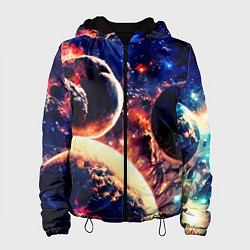 Куртка с капюшоном женская Фантастический космос планеты, цвет: 3D-черный