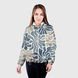 Куртка с капюшоном женская Цветы blue and beige pattern, цвет: 3D-белый — фото 2