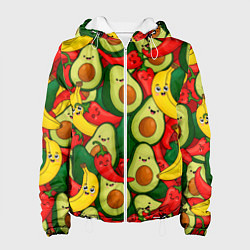 Женская куртка Авокадо, бананы, перцы чили улыбаются - паттерн фр