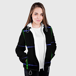 Куртка с капюшоном женская Color black green purple stripes, цвет: 3D-белый — фото 2