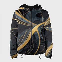 Куртка с капюшоном женская Мраморный узор с золотыми полосками, цвет: 3D-черный