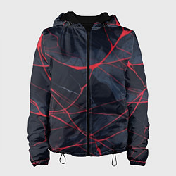 Куртка с капюшоном женская Мраморные узоры из переплетений красных линий, цвет: 3D-черный