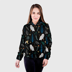 Куртка с капюшоном женская Сова в зимнем лесу, цвет: 3D-черный — фото 2
