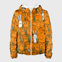 Куртка с капюшоном женская Милый кролики в морковном поле, цвет: 3D-белый