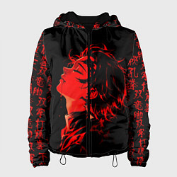 Куртка с капюшоном женская Клинок, рассекающий демонов Танджиро и иероглифы, цвет: 3D-черный