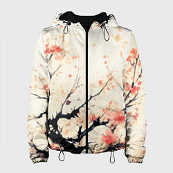 Куртка с капюшоном женская Чёрное дерево с цветами абстракция, цвет: 3D-черный