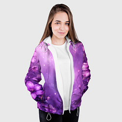 Куртка с капюшоном женская Волшебные цветы в фиолетовой дымке, цвет: 3D-белый — фото 2