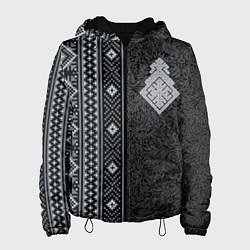 Куртка с капюшоном женская Славянский орнамент Макошь, цвет: 3D-черный