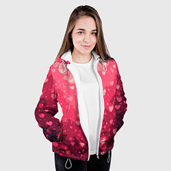 Куртка с капюшоном женская Розовый с сердечками паттерн, цвет: 3D-белый — фото 2