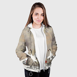 Куртка с капюшоном женская Журавли на снегу, цвет: 3D-белый — фото 2