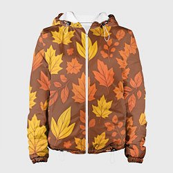 Куртка с капюшоном женская Осенние листья на оранжевом фоне, цвет: 3D-белый