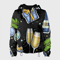 Куртка с капюшоном женская Новогодний вайб, цвет: 3D-черный