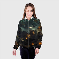 Куртка с капюшоном женская Ночь тыкв и теней, цвет: 3D-белый — фото 2