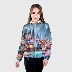 Куртка с капюшоном женская Городок в новогодних огоньках, цвет: 3D-белый — фото 2