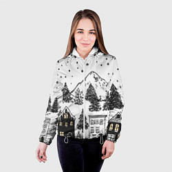Куртка с капюшоном женская Заснеженный черно-белый город, цвет: 3D-белый — фото 2