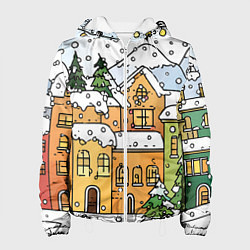 Куртка с капюшоном женская Новогодний снегопад, цвет: 3D-белый