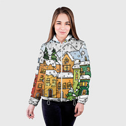 Куртка с капюшоном женская Новогодний снегопад, цвет: 3D-белый — фото 2