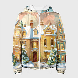 Куртка с капюшоном женская Новогодний город, цвет: 3D-белый