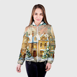 Куртка с капюшоном женская Новогодний город, цвет: 3D-белый — фото 2