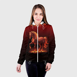 Куртка с капюшоном женская Узор с конем огнем, цвет: 3D-белый — фото 2