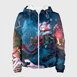 Куртка с капюшоном женская Санта с динозавром, цвет: 3D-белый