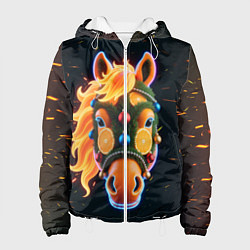 Куртка с капюшоном женская Новогодняя мандариновая лошадь, цвет: 3D-белый