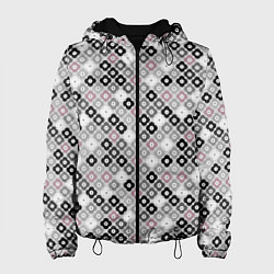 Куртка с капюшоном женская Цветочный серо-розовый узор ретро, цвет: 3D-черный