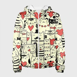 Куртка с капюшоном женская Любящие котики, цвет: 3D-белый