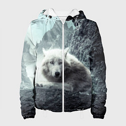 Куртка с капюшоном женская Волк в горах, цвет: 3D-белый