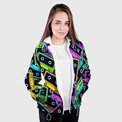 Куртка с капюшоном женская Неоновые кассеты, цвет: 3D-белый — фото 2