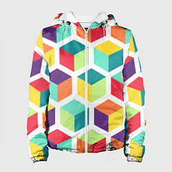 Куртка с капюшоном женская 3D кубы, цвет: 3D-белый