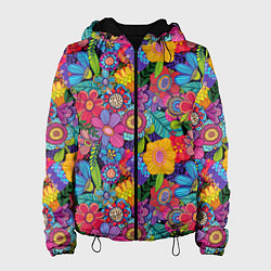Куртка с капюшоном женская Яркие цветы, цвет: 3D-черный