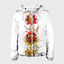 Куртка с капюшоном женская Хохлома: цветы, цвет: 3D-белый