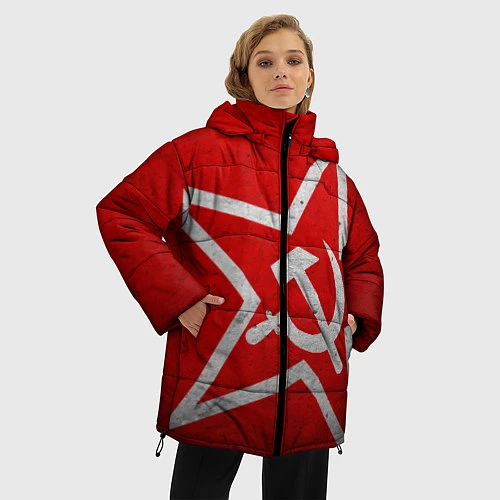 Женская зимняя куртка Флаг СССР: Серп и Молот / 3D-Черный – фото 3