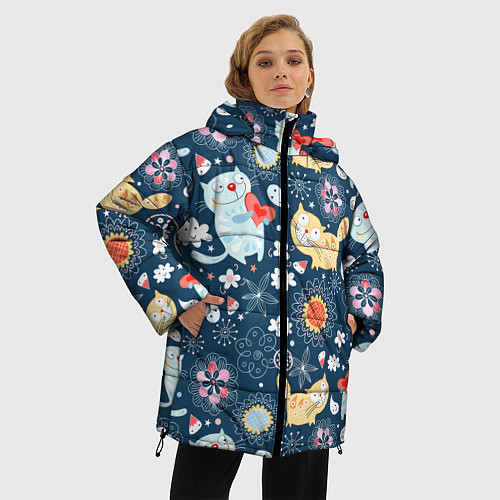 Женская зимняя куртка Котята / 3D-Черный – фото 3