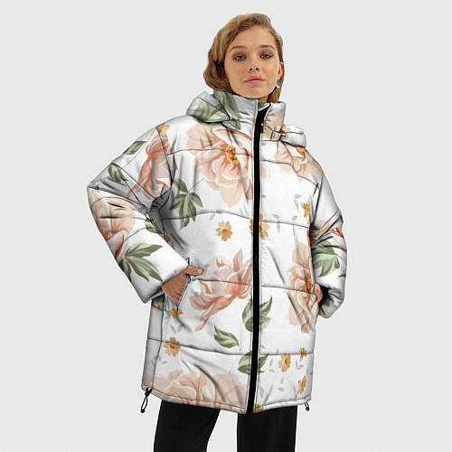Женская зимняя куртка Красивые цветы / 3D-Черный – фото 3