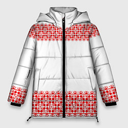 Куртка зимняя женская Славянский орнамент (на белом), цвет: 3D-черный