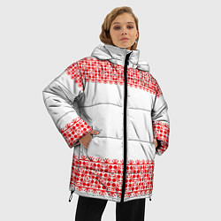 Куртка зимняя женская Славянский орнамент (на белом), цвет: 3D-красный — фото 2