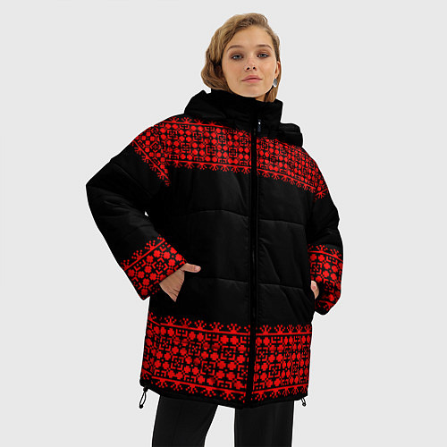 Женская зимняя куртка Славянский орнамент (на чёрном) / 3D-Черный – фото 3