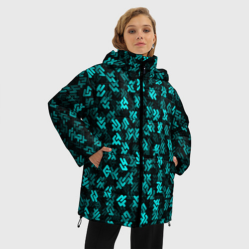 Женская зимняя куртка Инопланетная письменность / 3D-Черный – фото 3