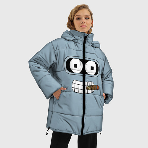 Женская зимняя куртка Лицо Бендера / 3D-Черный – фото 3