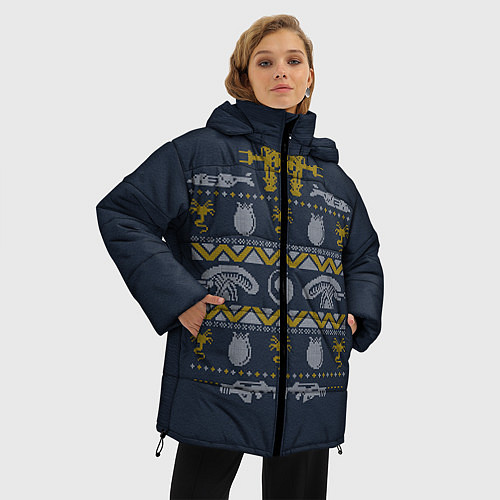 Женская зимняя куртка Новогодний свитер Чужой / 3D-Черный – фото 3