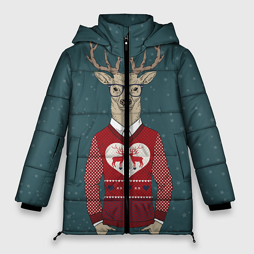 Женская зимняя куртка Олень хипстер / 3D-Красный – фото 1