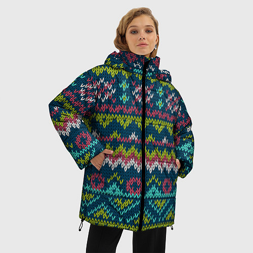 Женская зимняя куртка Вязаный узор 2 / 3D-Черный – фото 3