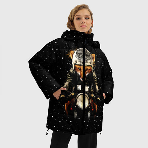 Женская зимняя куртка Лис байкер / 3D-Черный – фото 3