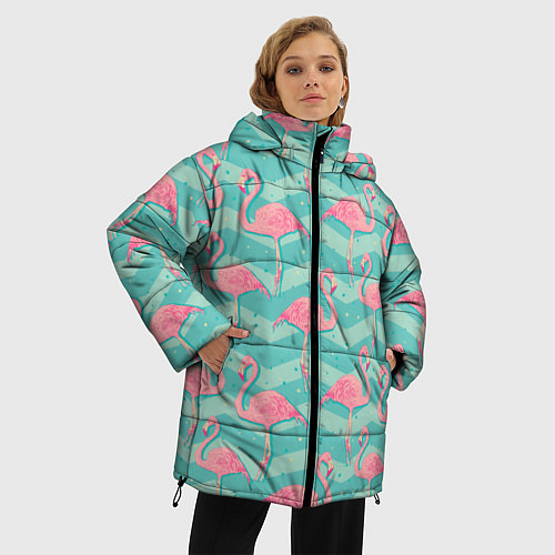 Женская зимняя куртка Flamingo Pattern / 3D-Черный – фото 3