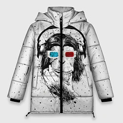 Куртка зимняя женская Обезьяна в наушниках, цвет: 3D-черный