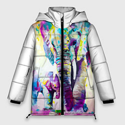Куртка зимняя женская Акварельные слоны, цвет: 3D-черный
